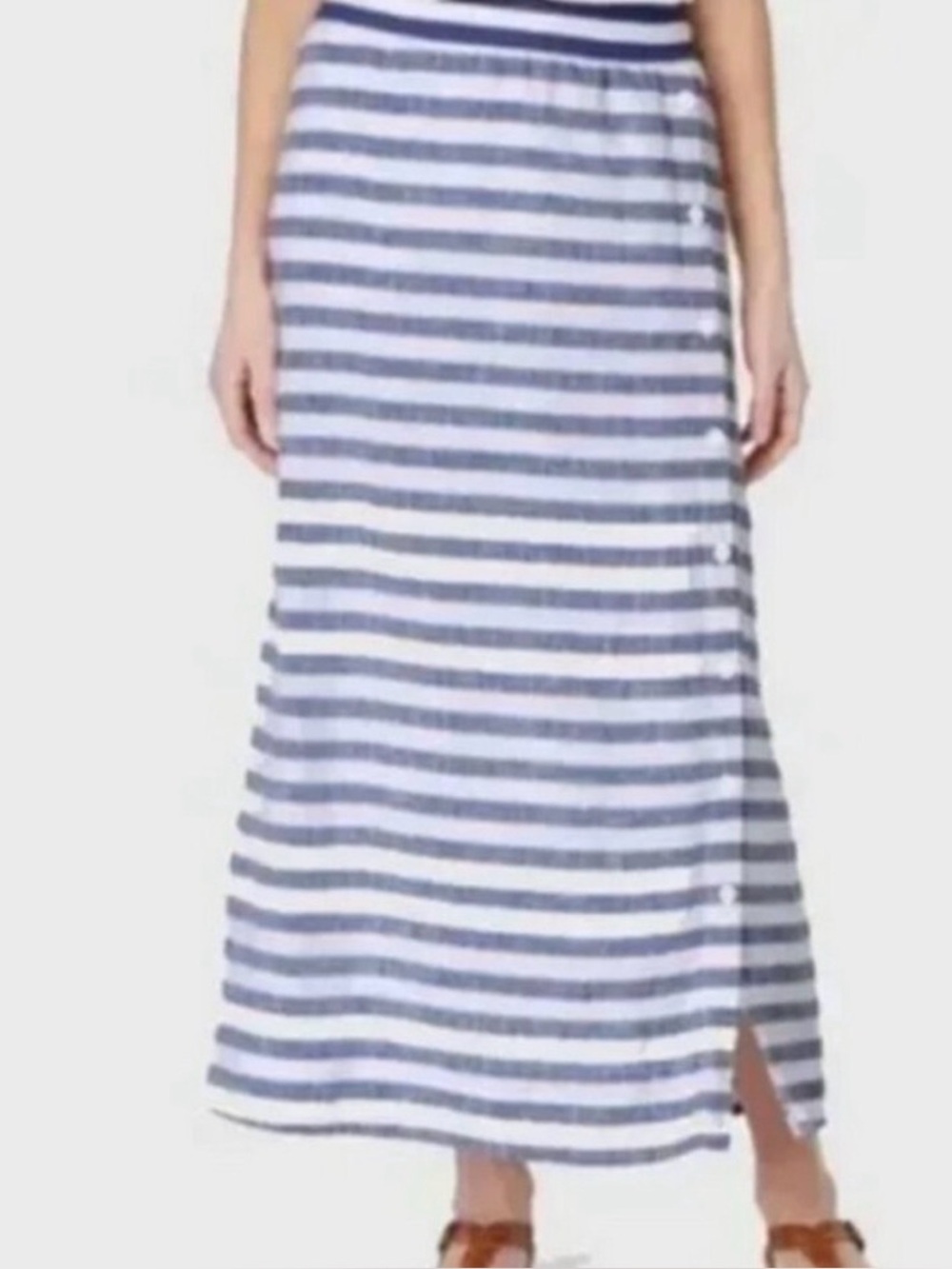 J. Jill Live Linen Skirt Seastripe Blue & white Large Nautical Summer